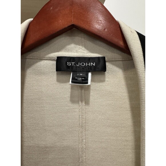 St. John Womens Size M Open Front Cardigan Coat Wool Draped Striped Long Jacket - Picture 3 of 6